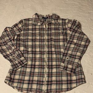 Chaps Plaid Zip-Front Shirt Jacket in Cream, Navy & Red